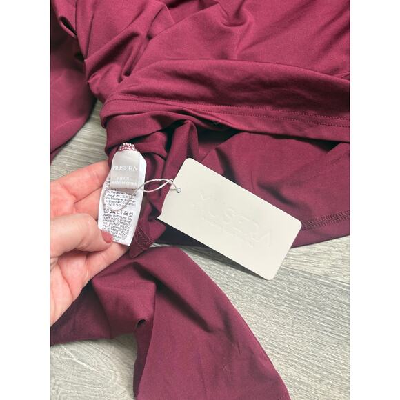 Musera Ruched Long Sleeve Top Size XL Asymmetrical Off Shoulder Burgundy - Picture 8 of 8